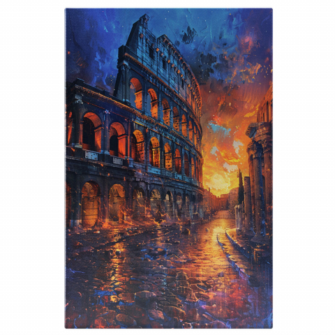 Atracții Turistice - Colosseum Pictat în Ulei cu Tonuri Calde - Turism Roma, Marime 40x25CM