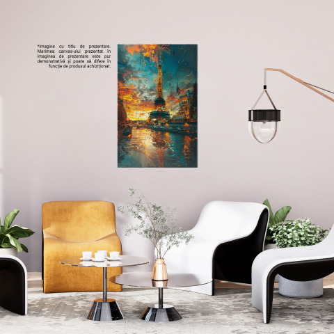 Turnul Eiffel Pictat cu Apus și Culori Calde în Cadru cu Apă, Marime 40x25CM [2]