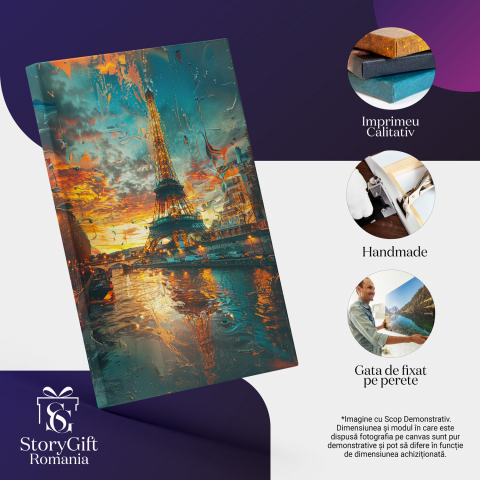 Turnul Eiffel Pictat cu Apus și Culori Calde în Cadru cu Apă, Marime 40x25CM [1]