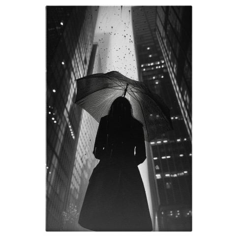 Tabloul canvas cu umbra femeii cu umbrelă și clădiri înalte, Marime 40x25CM
