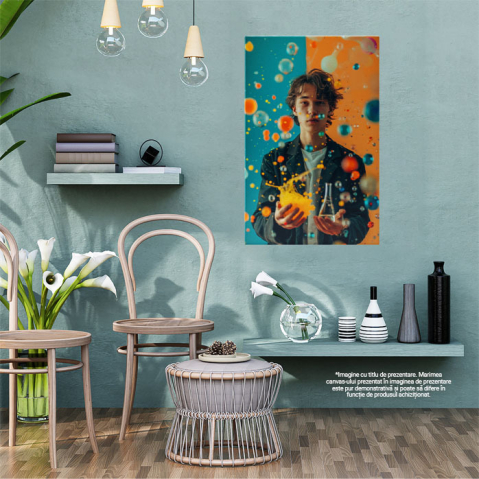 Tablou Canvas Un Baiat cu o Explozie de Bule Colorate, 40x25cm [1]