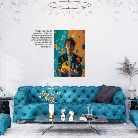 Băiat cu Bule Colorate și Eprubetă - Experiment Artistic în Pictura Digitală, Marime 40x25CM [2]