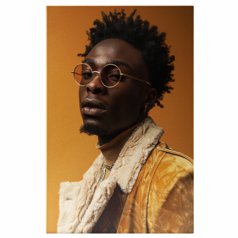 Băiat de Culoare cu Jachetă Crem și Ochelari - Atitudine Artistică în Pictura Digitală, Marime 40x25CM