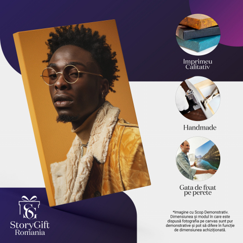 Băiat de Culoare cu Jachetă Crem și Ochelari - Atitudine Artistică în Pictura Digitală, Marime 40x25CM [1]