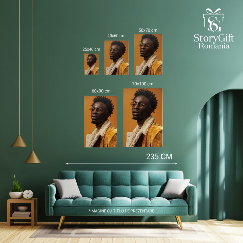 Băiat de Culoare cu Jachetă Crem și Ochelari - Atitudine Artistică în Pictura Digitală, Marime 40x25CM [2]