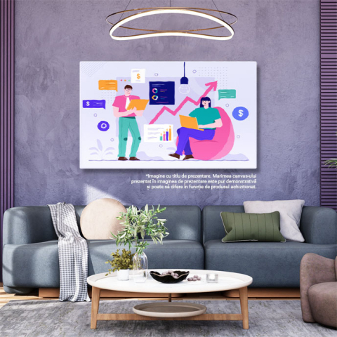 Tablou Canvas Un Barbat in Camasa Roz si Pantaloni Verzi si o Femeie care Verifica Monitorizarea Cresterea Profitului 40x25CM [2]