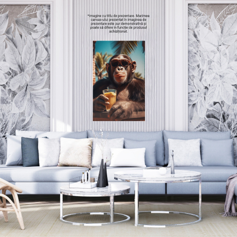 Tablou Canvas Cimpanzeu Vesel pe Plajă | Pictură Digitală Relaxantă, Marime 40x25CM [3]