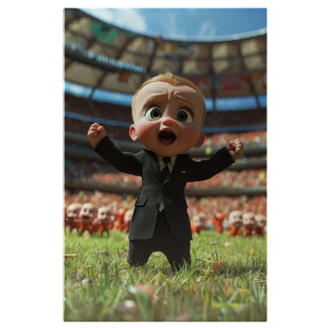 Personaje Desene Animate - Tablou Canvas:  Un  Copil la  Costum Pe un Stadion care Tipa - Desen  Animat Pictura Digitala 40x25CM