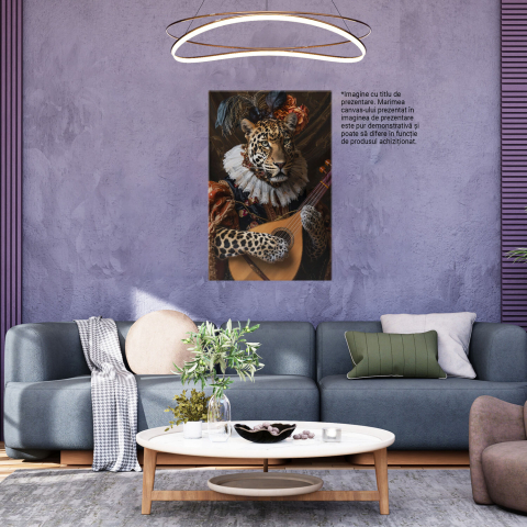 artă decorativă cu animale exotice, leopard cântăreț, tablou canvas leopard, pictură digitală cu tematică muzicală, decor modern cu animale, artă originală, tablou cu tematică boemă, Marime 40x25CM [2]
