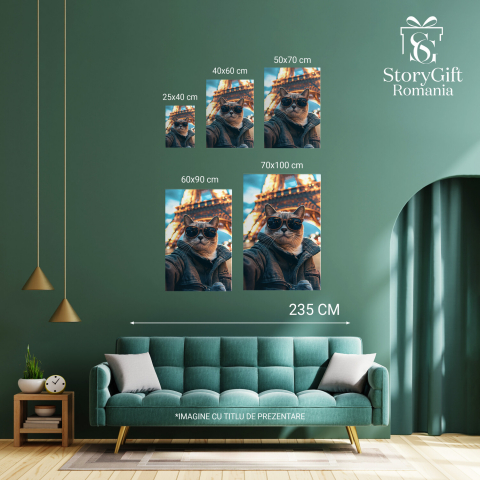 Tablou Canvas Pisica Elegantă în Paris cu Ochelari de Soare, Marime 40x25CM [3]