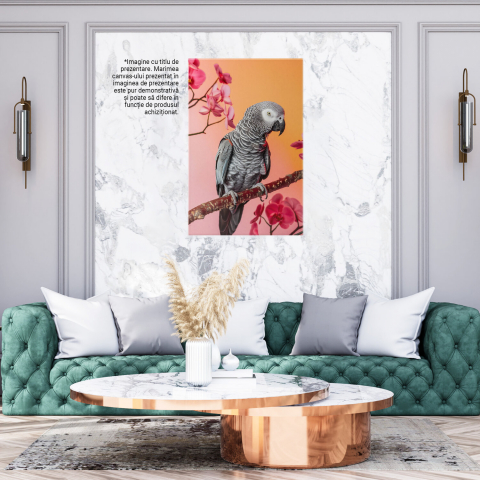 Papagal Gri cu Orhidee Parfumate - Pictură Digitală, Marime 40x25CM [2]