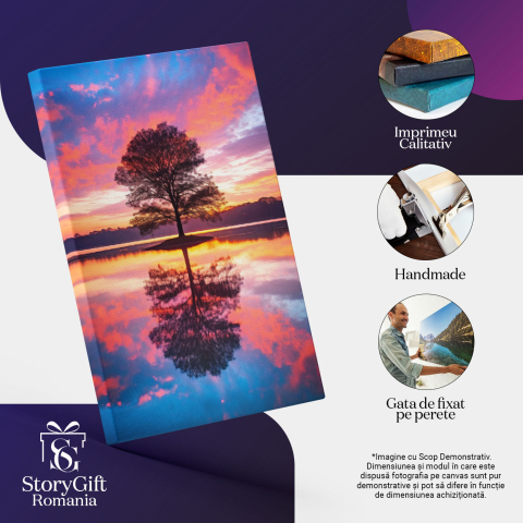 Tablou Canvas:  Un pom inconjurat de apa - apusul soarelui padure in fundal Pictura Digitala 40x25CM [2]