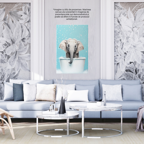 Tablou Canvas Pui de Elefant în Cadită cu Spumă | Artă Digitală Jucăușă, Marime 40x25CM [3]