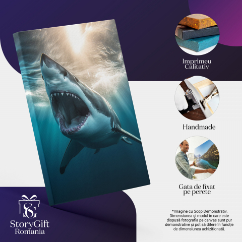 Tablou Canvas Rechin Feroce Aproape de Suprafață | Artă Digitală, Marime 40x25CM [1]