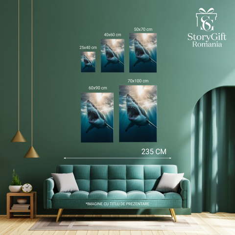 Tablou Canvas Rechin Feroce Aproape de Suprafață | Artă Digitală, Marime 40x25CM [2]