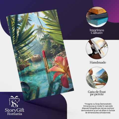 Tablou Canvas Un Ruj Roșu ce stă în Mijlocul Paradisului Acvatic Protejați de Palmieri Înalți , Pictura Digitala 40x25CM [2]