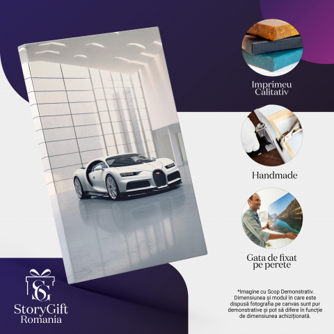 Luxurious White Bugatti – Digital Art for Car Enthusiasts, Marime 40x25CM [1]