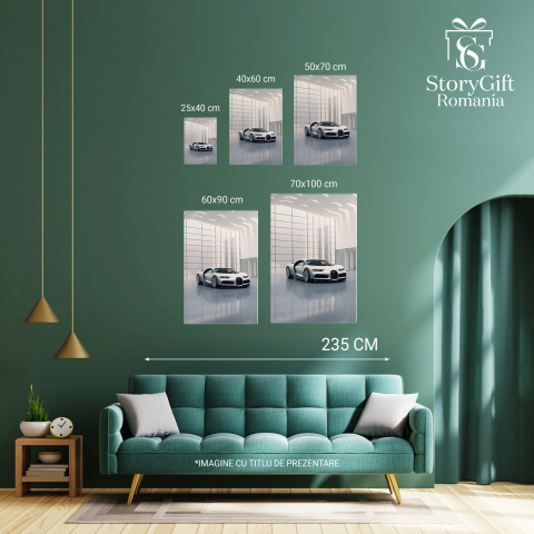 Luxurious White Bugatti – Digital Art for Car Enthusiasts, Marime 40x25CM [2]