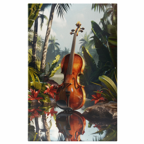 Diverse - Violoncel Reflectat în Apă - Tablou Canvas din Pădurea Tropicală, Marime 40x25CM