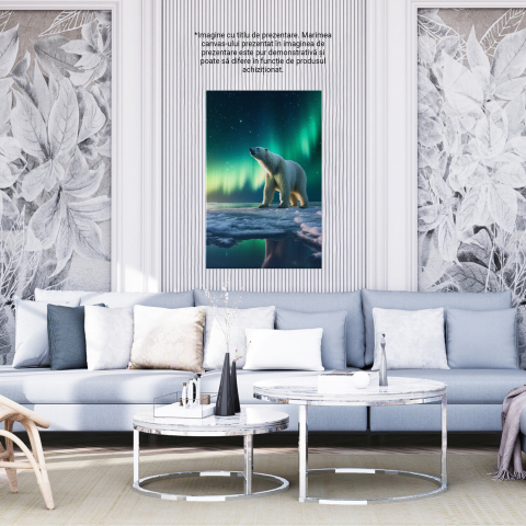 Tablou Canvas Urs Polar și Aurore Boreale la Polul Nord - Artă Digitală de Pictură, Marime 40x25CM [3]