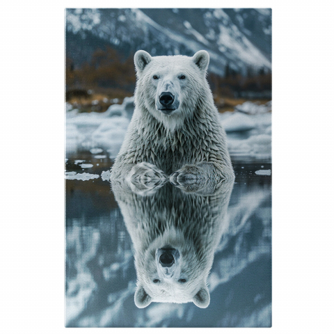 Animale - Tablou Canvas - Urs Polar Reflectându-se în Apa Rece, Relaxarea Ursului Polar Printre Gheață, Marime 40x25CM