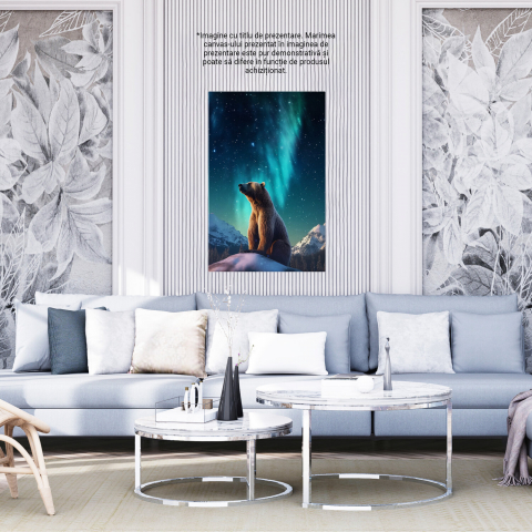 Urs pe Stâncă cu Aurore Boreale și Munți Împodobiți cu Zăpadă, Marime 40x25CM [3]