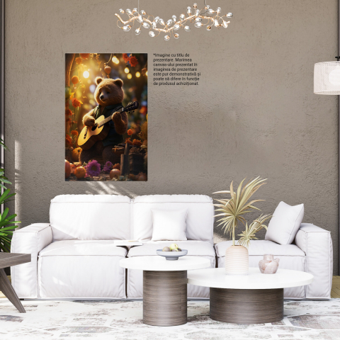 Ursul Brun Cântând la Chitară în Natură - Pictură Digitală cu Flori, Marime 40x25CM [3]