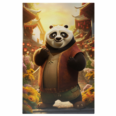 Urs Panda Pregătit de Kung Fu lângă Templele Chinezești în Costum Tradițional, Marime 40x25CM