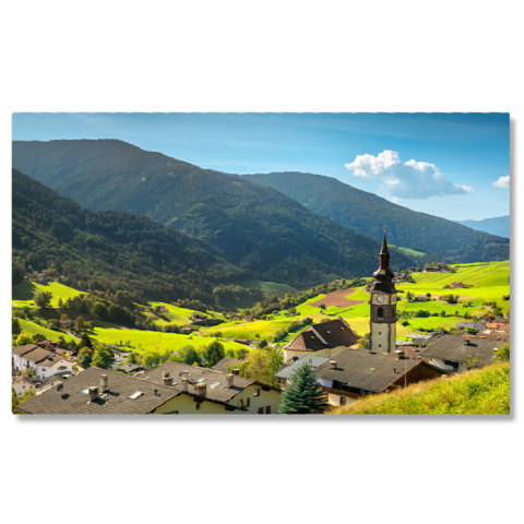 Tablou Canvas Valea Funes, Satul San Pietro si Biserica Funes, Vale, Peisaj Rural, San Pietro, Biserica. 2098 40x25CM [0]