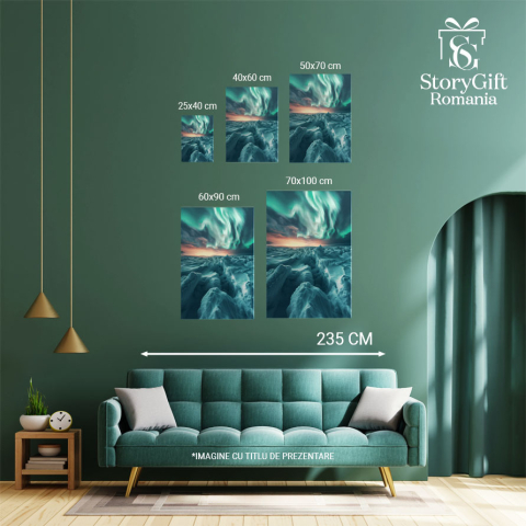 Tablou Canvas: Valuri Înghețate la Pol Frig și Iarnă Veșnică sub Aurora Boreală Peisaj Pictura Digitala 40x25CM [3]