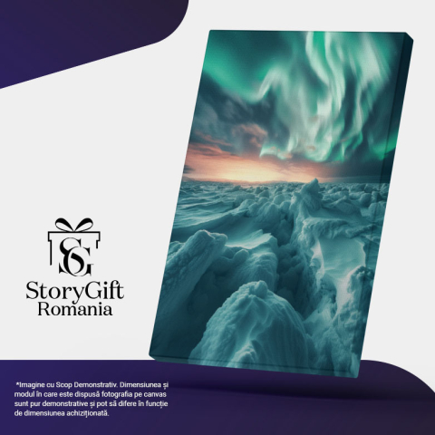 Tablou Canvas: Valuri Înghețate la Pol Frig și Iarnă Veșnică sub Aurora Boreală Peisaj Pictura Digitala 40x25CM [4]