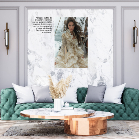 Fata Tânără în Rochie Medievală Albă pe Vapor - Pictură Digitală, Marime 40x25CM [2]