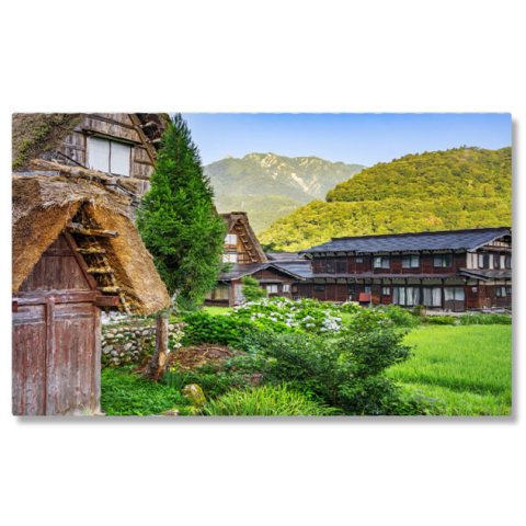 Peisaj - Tablou Canvas - Vara in Shirakawa: summertime, rice, rural, gifu, gassho, japanese 40x25CM