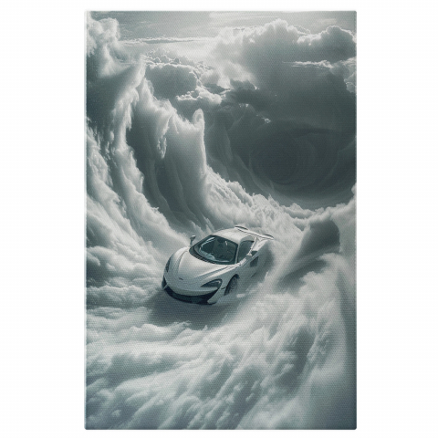 Vârtejul Norilor de Fum Alb - Trecerea Mașinii prin Tornada Pufoasă, Marime 40x25CM
