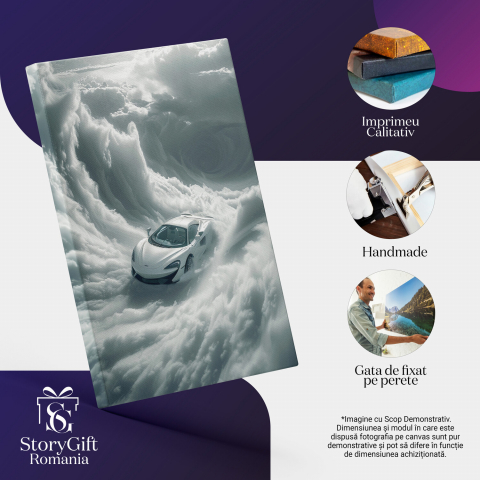 Vârtejul Norilor de Fum Alb - Trecerea Mașinii prin Tornada Pufoasă, Marime 40x25CM [1]