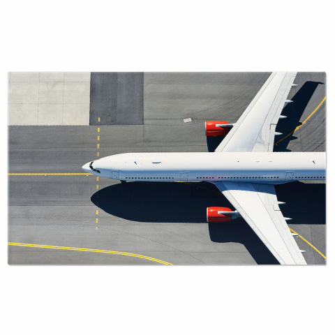 Vedere Aeriană la Aeroport - Avion Taxând către Pistă de Decolare, Marime 40x25CM