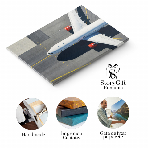 Vedere Aeriană la Aeroport - Avion Taxând către Pistă de Decolare, Marime 40x25CM [1]