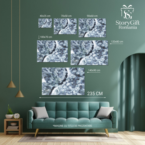 Vedere Aeriană la Pădurea de Iarnă și Râul Înghețat - Un Peisaj de Iarnă, Marime 40x25CM [3]