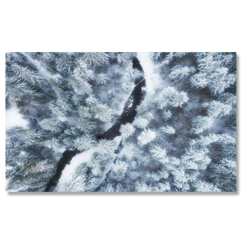 Aurora Boreală - Tablou Canvas Vedere Aeriana la Padurea de Iarna si Raul Inghetat iarna, padure, aerian, rau, gheata 195 40x25CM