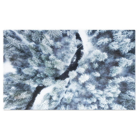 Păduri - Vedere Aeriană la Pădurea de Iarnă și Râul Înghețat - Un Peisaj de Iarnă, Marime 40x25CM