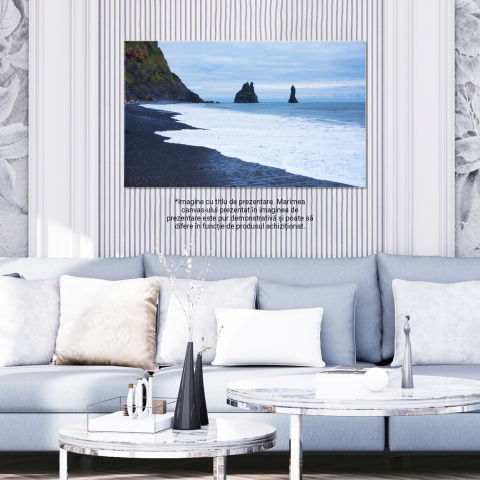 Vedere asupra Liniilor de Coastă Negre și Valuri în Islanda – Arta Naturii, Marime 40x25CM [2]