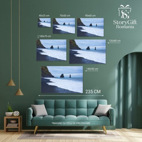 Vedere asupra Liniilor de Coastă Negre și Valuri în Islanda – Arta Naturii, Marime 40x25CM [3]