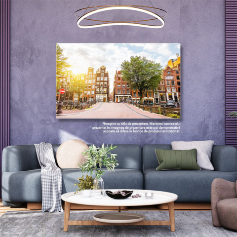 Tablou Canvas Vedere Panoramica la Amsterdam cu Canale si Orasul Vechi, amsterdam, city, netherlands, canal, travel 436 40x25CM [2]