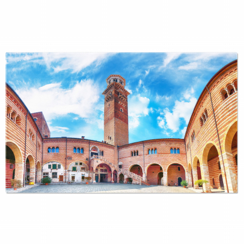 Atracții Turistice - Vedere a Turnului Torre dei Lamberti și a Pieței Erbe din Verona, Marime 40x25CM