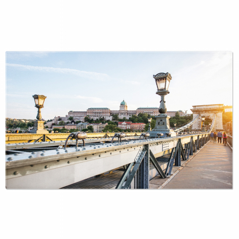 Oraș - Vedere Urbană a Budapestei – Podul cu Lanturi și Dunărea – Tablou Canvas, Marime 40x25CM