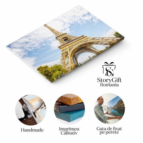 Vedere Urbană a Parisului – Turnul Eiffel și Arhitectura Franceză – Tablou Canvas, Marime 40x25CM [1]