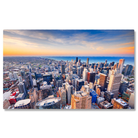 Peisaje cu Drona - Tablou Canvas: Vederi aeriene ale Chicago-ului, dezvaluind dinamica si maretia orasului 40x25CM