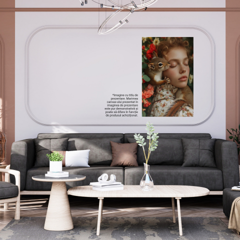 „Tablou Canvas Veverița Domestică și Fata cu Pistrui în Rochie cu Guler și Grădină cu Pereți Florali”, Marime 40x25CM [3]
