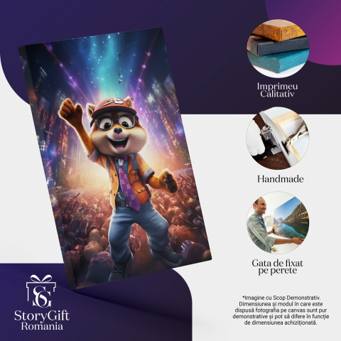 Veverița Fericită cu Sapcă și Ochelari - Pictură Digitală Plină de Viață, Marime 40x25CM [1]