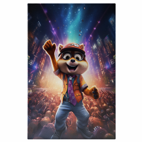 Veverița Fericită cu Sapcă și Ochelari - Pictură Digitală Plină de Viață, Marime 40x25CM